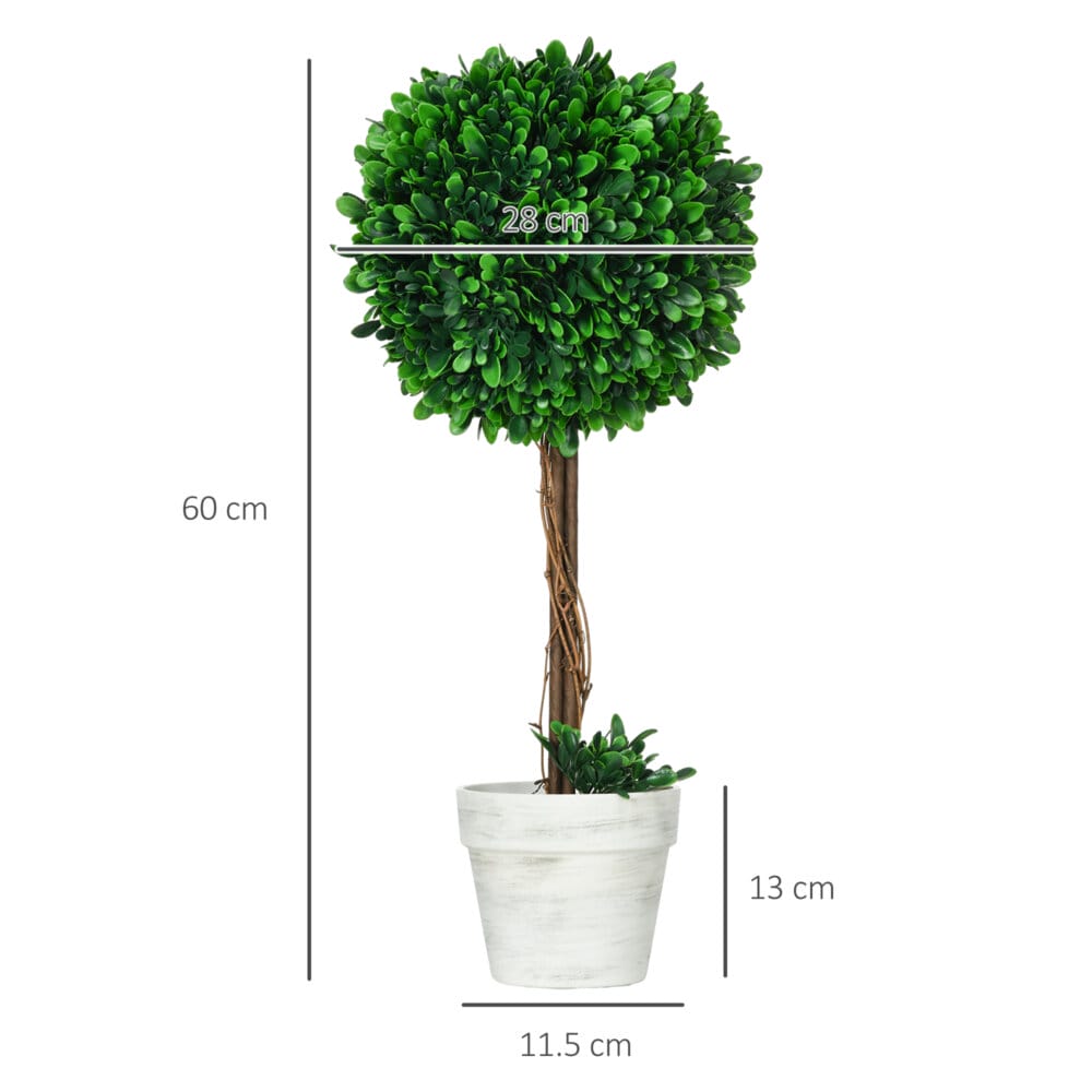 Ein 2er-Set künstlicher Buchsbäume in Grün, 60cm hoch und UV-beständig.