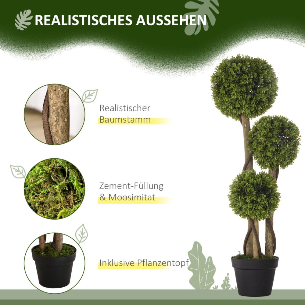 Künstlicher Buchsbaum 90 cm mit UV-Schutz in Hellgrün, realistische Optik.