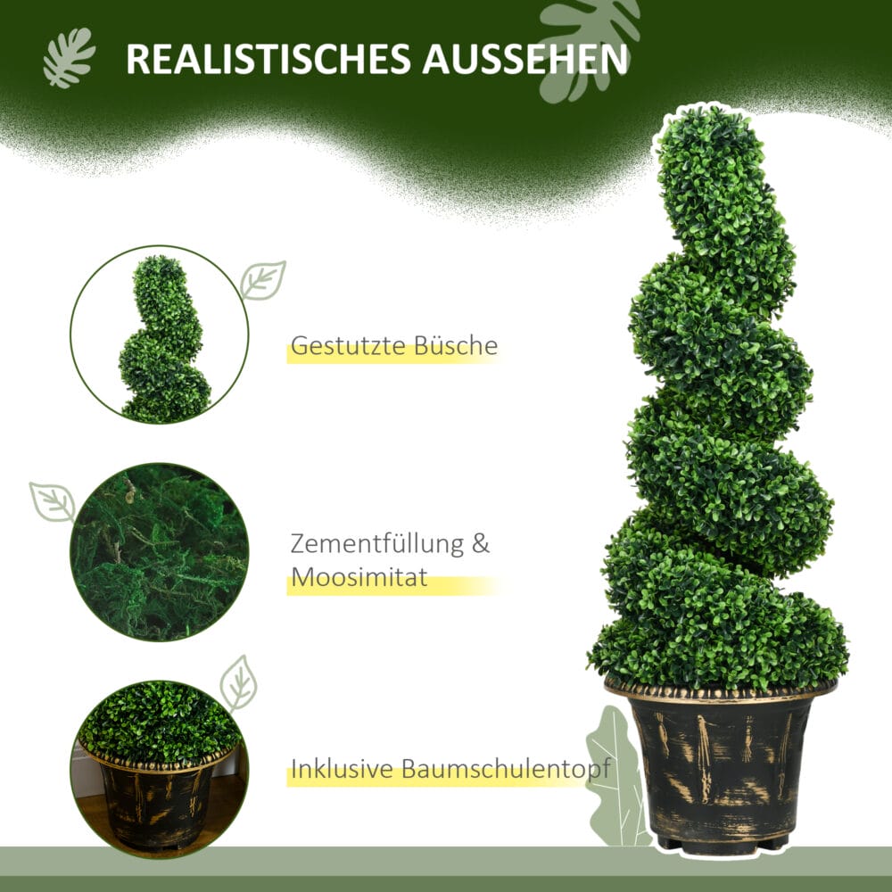 Künstliche Pflanzen im 2er-Set, 90 cm hoch, UV-beständig in Grün.