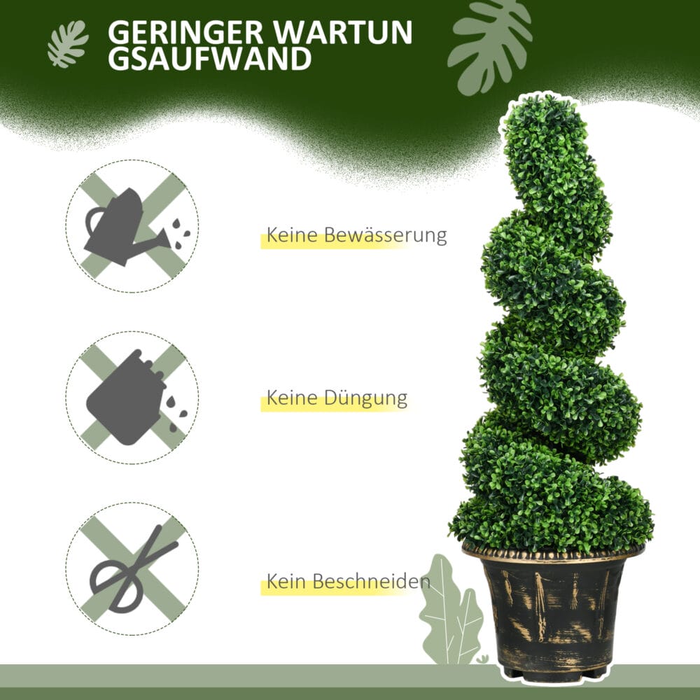 Künstliche Pflanzen im 2er-Set, 90 cm hoch, UV-beständig in Grün.