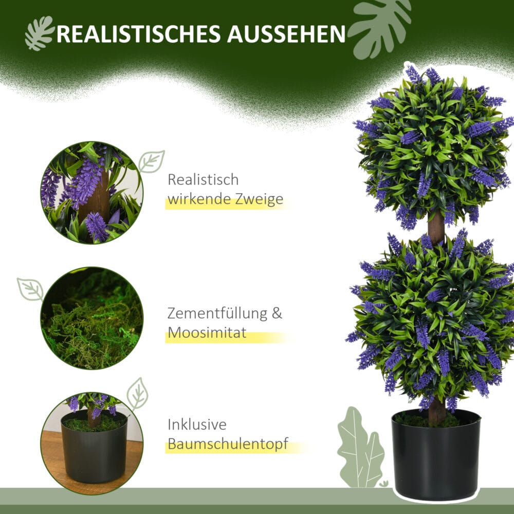 Künstliche Lavendelpflanzen 70 cm im 2er-Set in Grün für dekorative Zwecke.