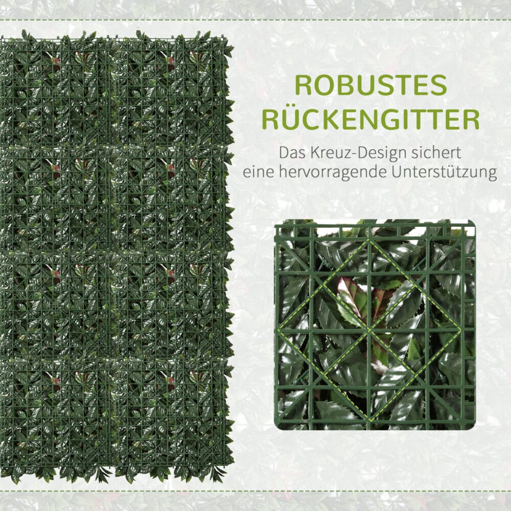 Künstliche Pflanzenwand 12er Set in Grün-Rot, dekorativ und pflegeleicht.