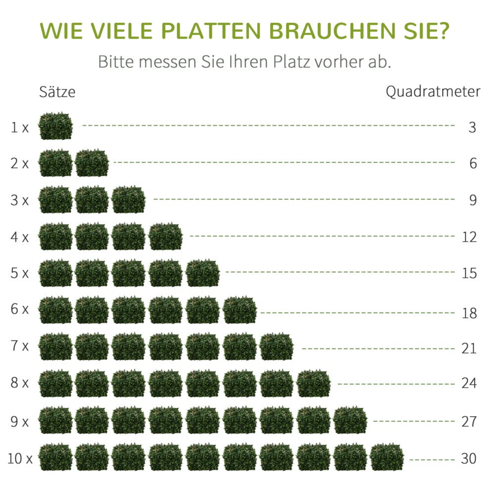 Künstliche Pflanzenwand 12er Set in Grün-Rot, dekorativ und pflegeleicht.