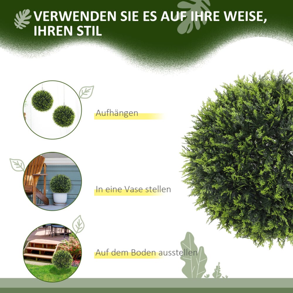 Künstliche Zeder 45 cm hoch im 2er-Set als Dekopflanze für Indoor & Outdoor in Grün.