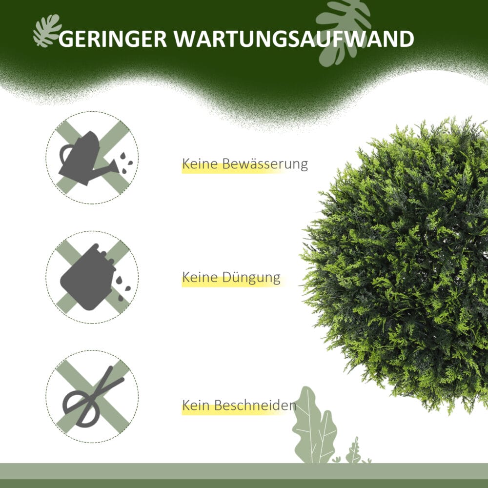 Künstliche Zeder 45 cm hoch im 2er-Set als Dekopflanze für Indoor & Outdoor in Grün.