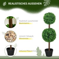 Künstlicher Buchsbaum im 2er-Set, 90 cm hoch, pflegeleicht und dekorativ.