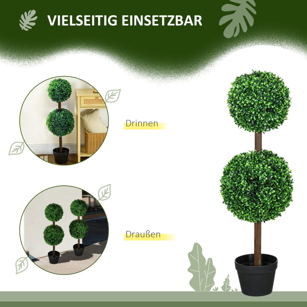 Künstlicher Buchsbaum im 2er-Set, 90 cm hoch, pflegeleicht und dekorativ.