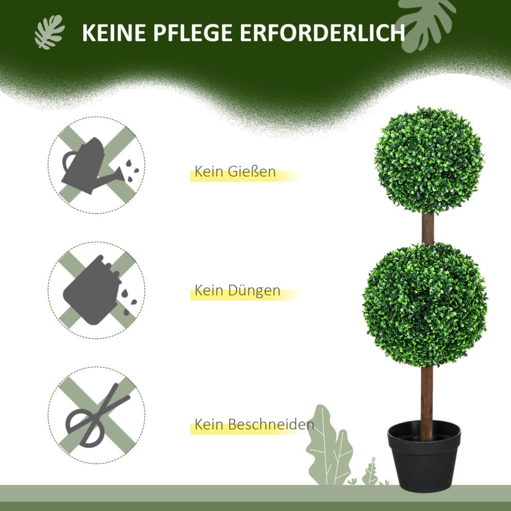 Künstlicher Buchsbaum im 2er-Set, 90 cm hoch, pflegeleicht und dekorativ.