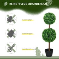 Künstlicher Buchsbaum im 2er-Set, 90 cm hoch, pflegeleicht und dekorativ.