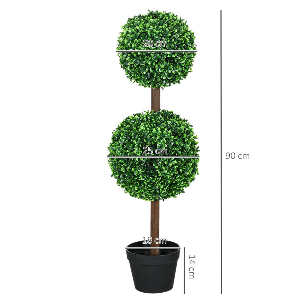 Künstlicher Buchsbaum im 2er-Set, 90 cm hoch, pflegeleicht und dekorativ.