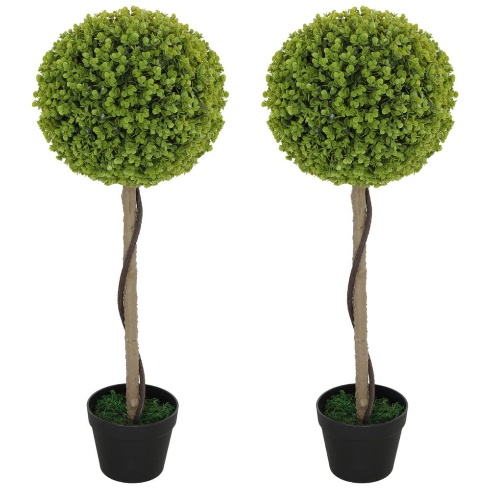 Künstlicher Eukalyptus im 2er-Set, 90 cm hoch, im Topf für Büro, Garten und Zuhause in Grün.