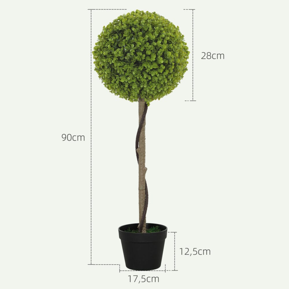 Künstlicher Eukalyptus im 2er-Set, 90 cm hoch, im Topf für Büro, Garten und Zuhause in Grün.