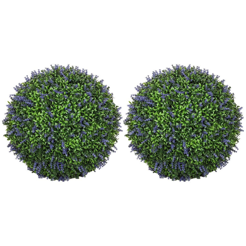 Künstlicher Lavendel im 2er-Set, 42 cm hoch, in Kugelform, Violett-Grün.