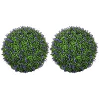 Künstlicher Lavendel im 2er-Set, 42 cm hoch, in Kugelform, Violett-Grün.