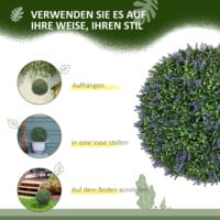 Künstlicher Lavendel im 2er-Set, 42 cm hoch, in Kugelform, Violett-Grün.