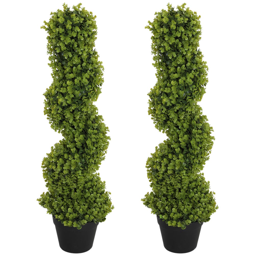 Künstlicher Spiral-Eukalyptus 90 cm hoch im 2er-Set in Grün, dekorativ und pflegeleicht.