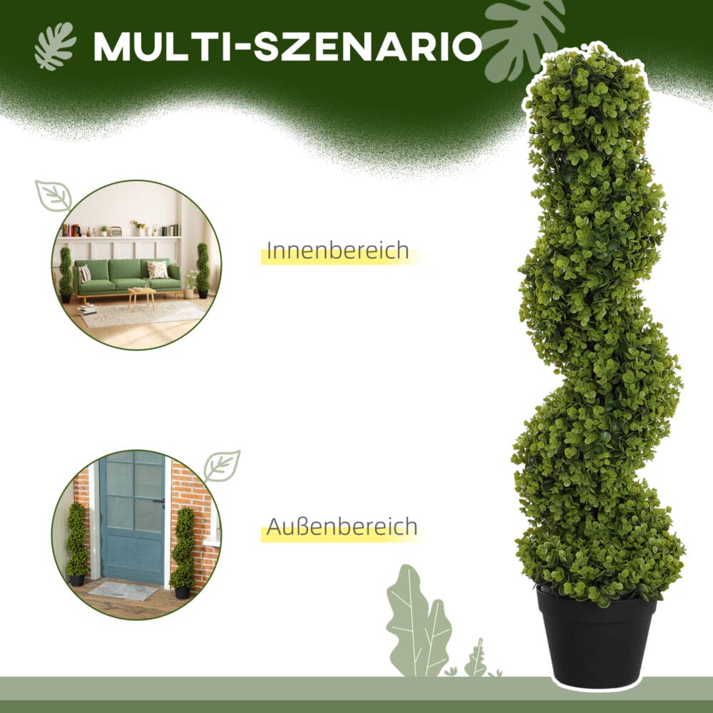Künstlicher Spiral-Eukalyptus 90 cm hoch im 2er-Set in Grün, dekorativ und pflegeleicht.