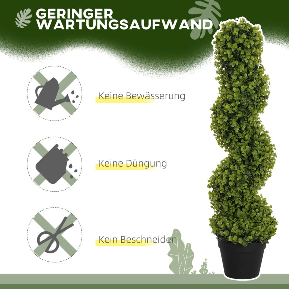 Künstlicher Spiral-Eukalyptus 90 cm hoch im 2er-Set in Grün, dekorativ und pflegeleicht.