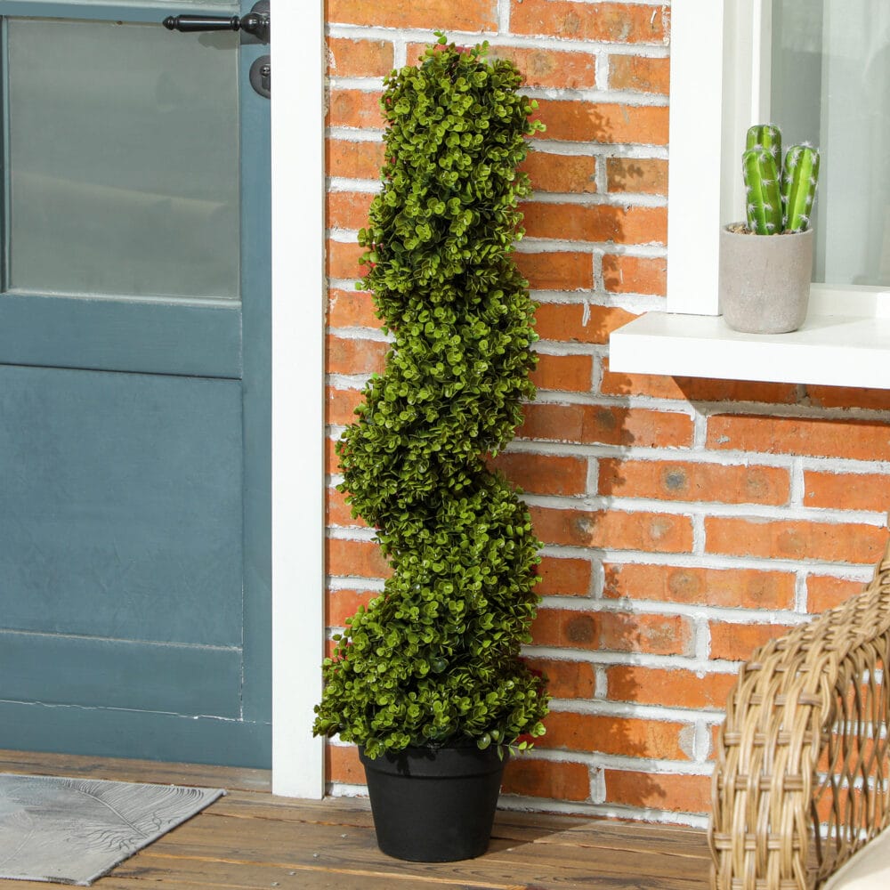 Künstlicher Spiral-Eukalyptus 90 cm hoch im 2er-Set in Grün, dekorativ und pflegeleicht.
