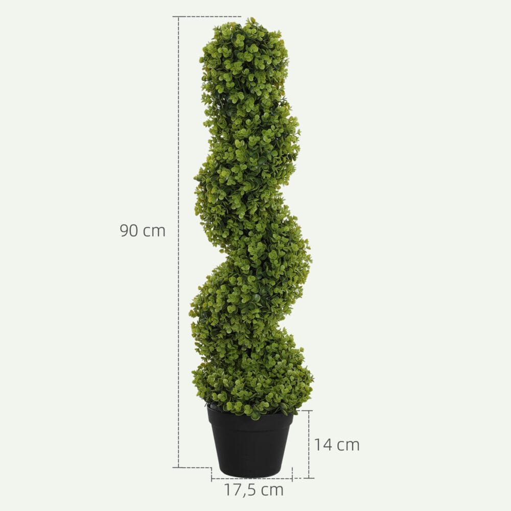Künstlicher Spiral-Eukalyptus 90 cm hoch im 2er-Set in Grün, dekorativ und pflegeleicht.