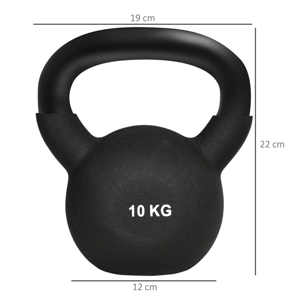 Schwarze 10kg Kugelhantel aus Gusseisen, bodenschonend.