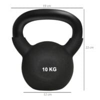 Schwarze 10kg Kugelhantel aus Gusseisen, bodenschonend.