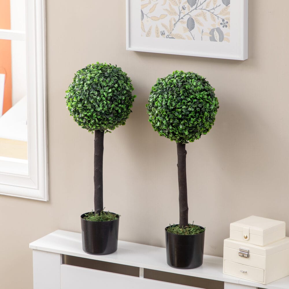 Kunstpflanze Buchsbaum im 2er-Set, 60 cm hoch, naturgetreu.