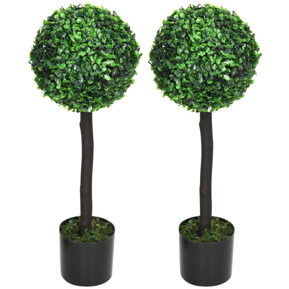 Kunstpflanze Buchsbaum im 2er-Set, 60 cm hoch, naturgetreu.