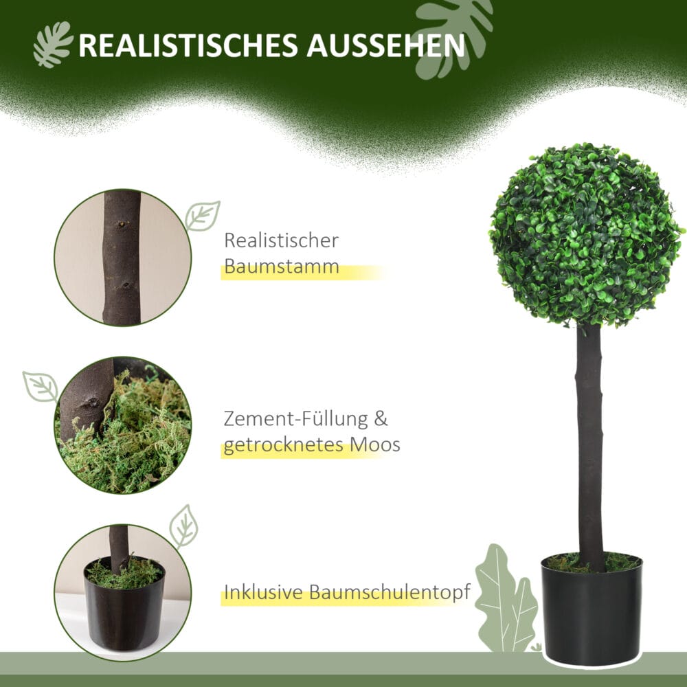Kunstpflanze Buchsbaum im 2er-Set, 60 cm hoch, naturgetreu.