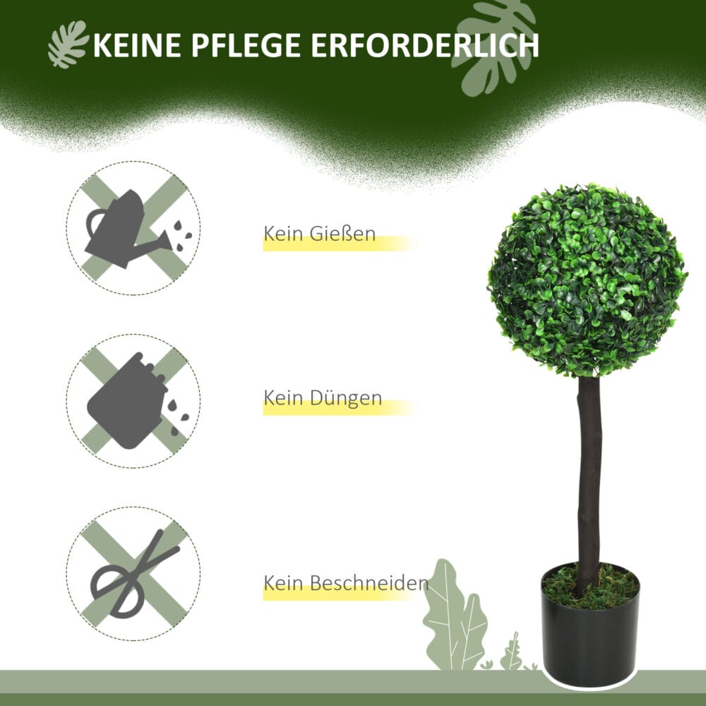 Kunstpflanze Buchsbaum im 2er-Set, 60 cm hoch, naturgetreu.
