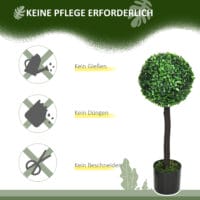 Kunstpflanze Buchsbaum im 2er-Set, 60 cm hoch, naturgetreu.