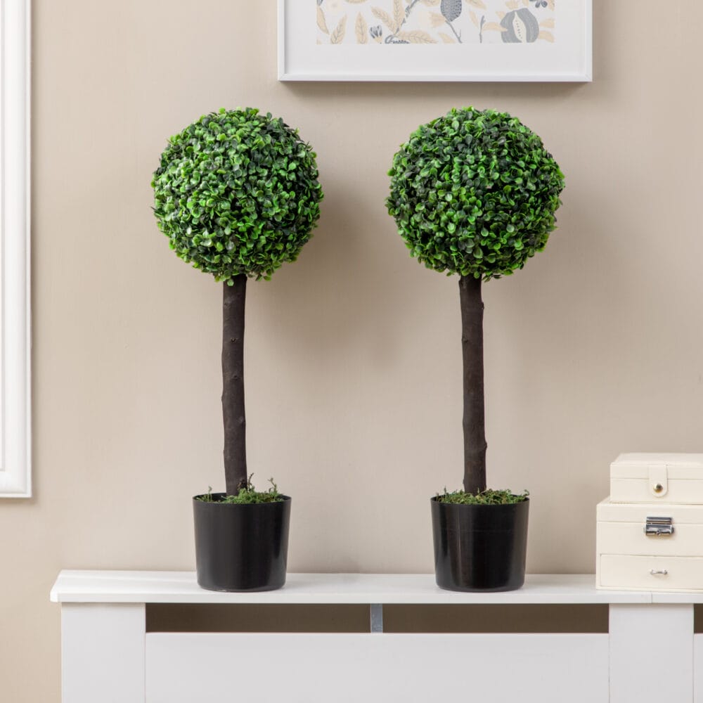 Kunstpflanze Buchsbaum im 2er-Set, 60 cm hoch, naturgetreu.
