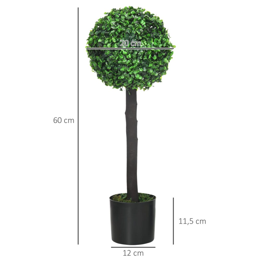 Kunstpflanze Buchsbaum im 2er-Set, 60 cm hoch, naturgetreu.