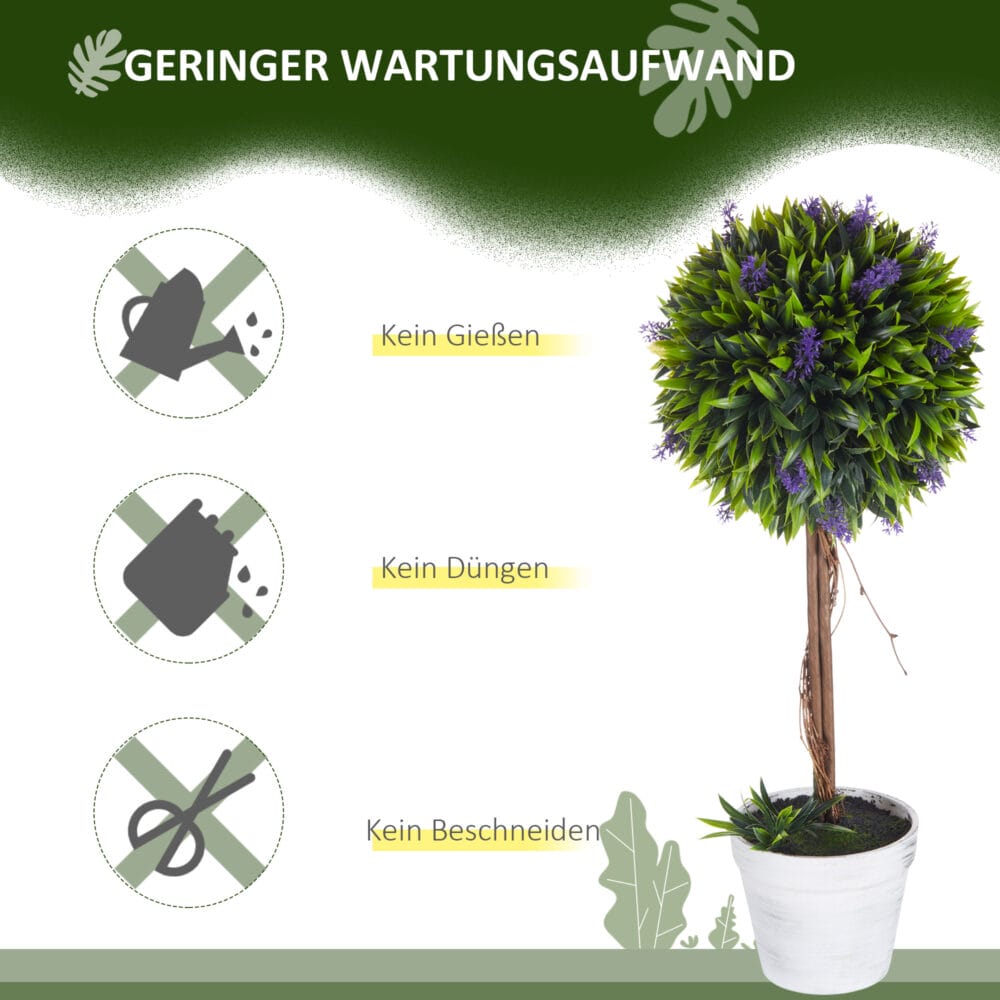 Kunstpflanzen Lavendel im 2er-Set, 60 cm hoch, für Innen- und Außenbereiche.