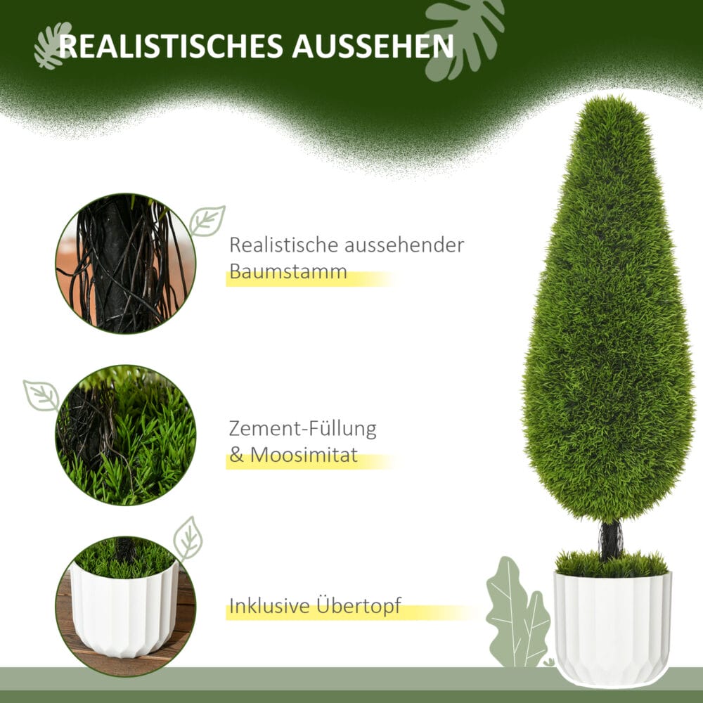 Kunstpflanzen Zypresse im 2er-Set, 90 cm, für Innen- und Außenbereiche geeignet.