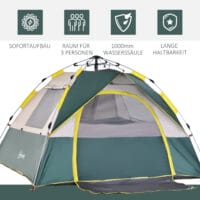 Kuppelzelt für 3 Personen, 205x195x135 cm, aus Polyester, Farbe Grün.