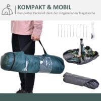 Kuppelzelt für 3 Personen, 205x195x135 cm, aus Polyester, Farbe Grün.