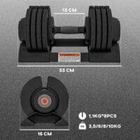 Verstellbare Kurzhantel mit Gewichten von 3,5 bis 10 kg, multifunktional für effektives Heimtraining.