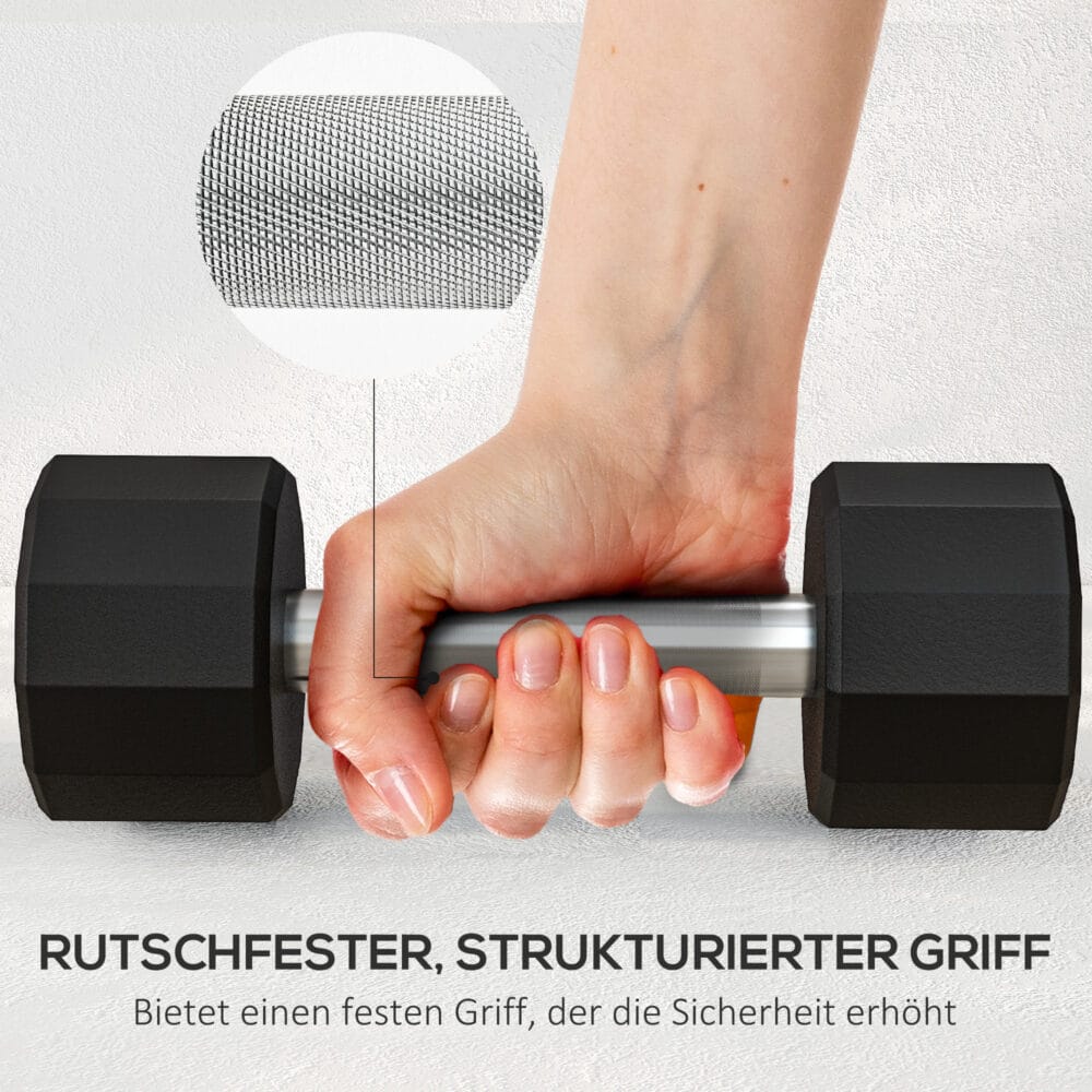 Rutschfestes Kurzhantel-Set 10kg aus Metall in Schwarz.