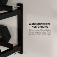 Kurzhantelständer zur Wandmontage, platzsparend für 70 kg Gewichte und Kettlebells, Fitnesszubehör.