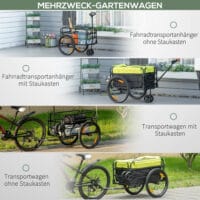 Gelber 2-in-1 Lastenanhänger mit 40kg Traglast und Bremse, ideal für Fahrradtouren und Transportaufgaben.