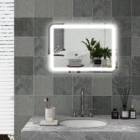 Silberner LED Badspiegel 50x70cm mit Touch-Schalter und Anti-Beschlag-Funktion
