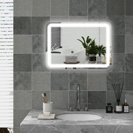 Silberner LED Badspiegel 50x70cm mit Touch-Schalter und Anti-Beschlag-Funktion