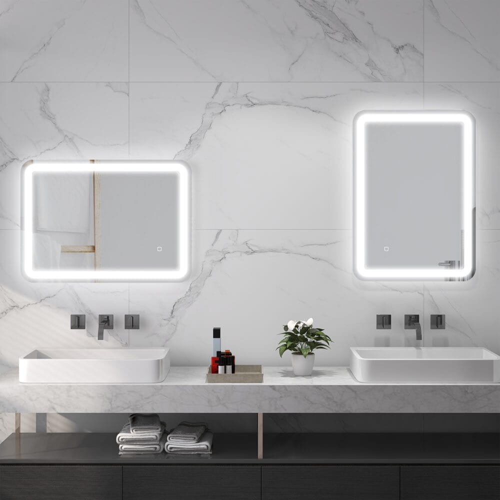 Silberner LED Badspiegel 50x70cm mit Touch-Schalter und Anti-Beschlag-Funktion