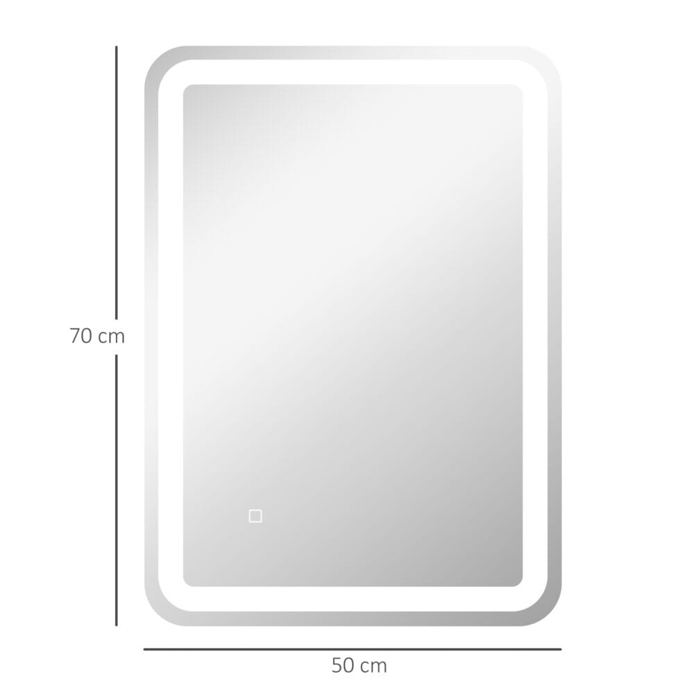 Silberner LED Badspiegel 50x70cm mit Touch-Schalter und Anti-Beschlag-Funktion