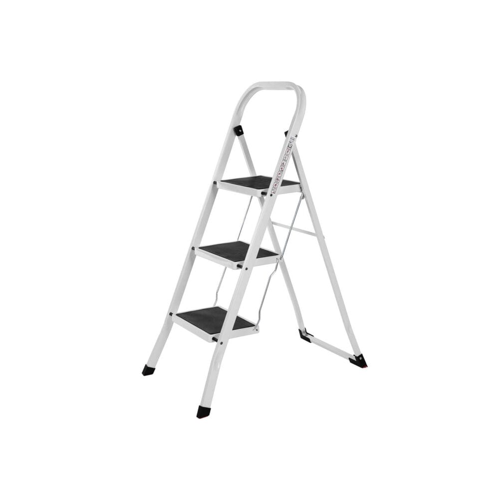 Klappbare Leiter 3 Stufen Stahl Weiss