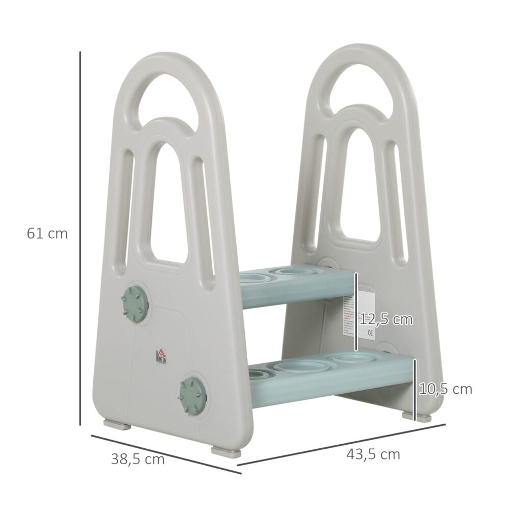 Blauer Lernturm für Kinder im Montessori Stil mit 2 Stufen, fördert Selbstständigkeit in der Küche oder Bad.