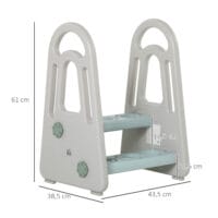 Blauer Lernturm für Kinder im Montessori Stil mit 2 Stufen, fördert Selbstständigkeit in der Küche oder Bad.