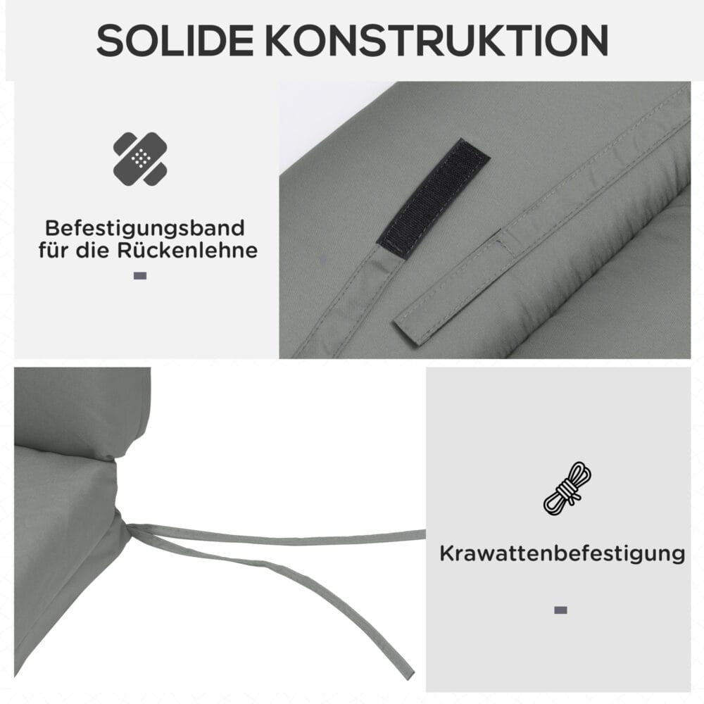 Dunkelgraues weiches Liegenpolster für Sonnenliegen, bietet optimalen Komfort und eine stilvolle Optik im Outdoor-Bereich.