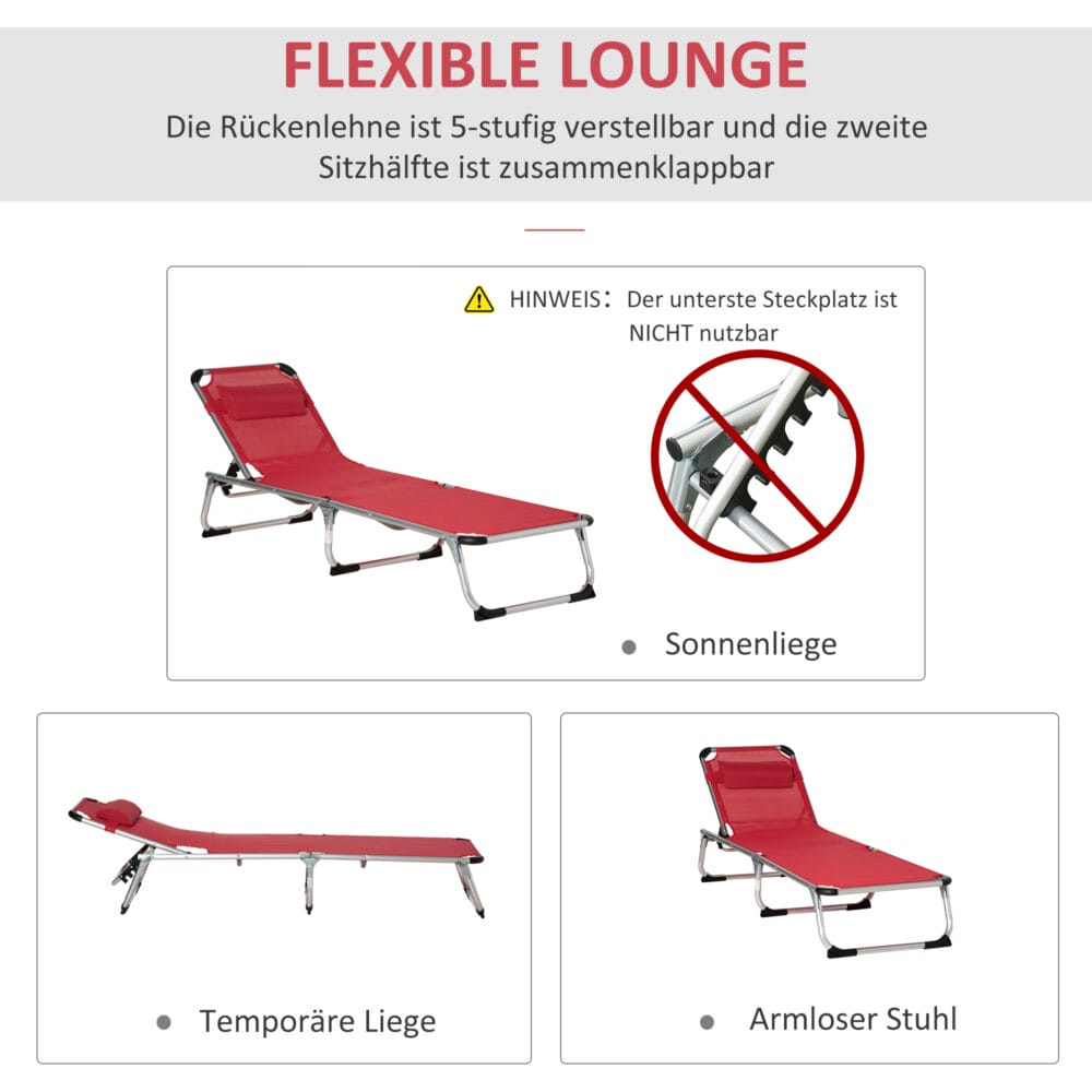 Roter, ergonomischer Liegestuhl mit 5-facher Verstellung.